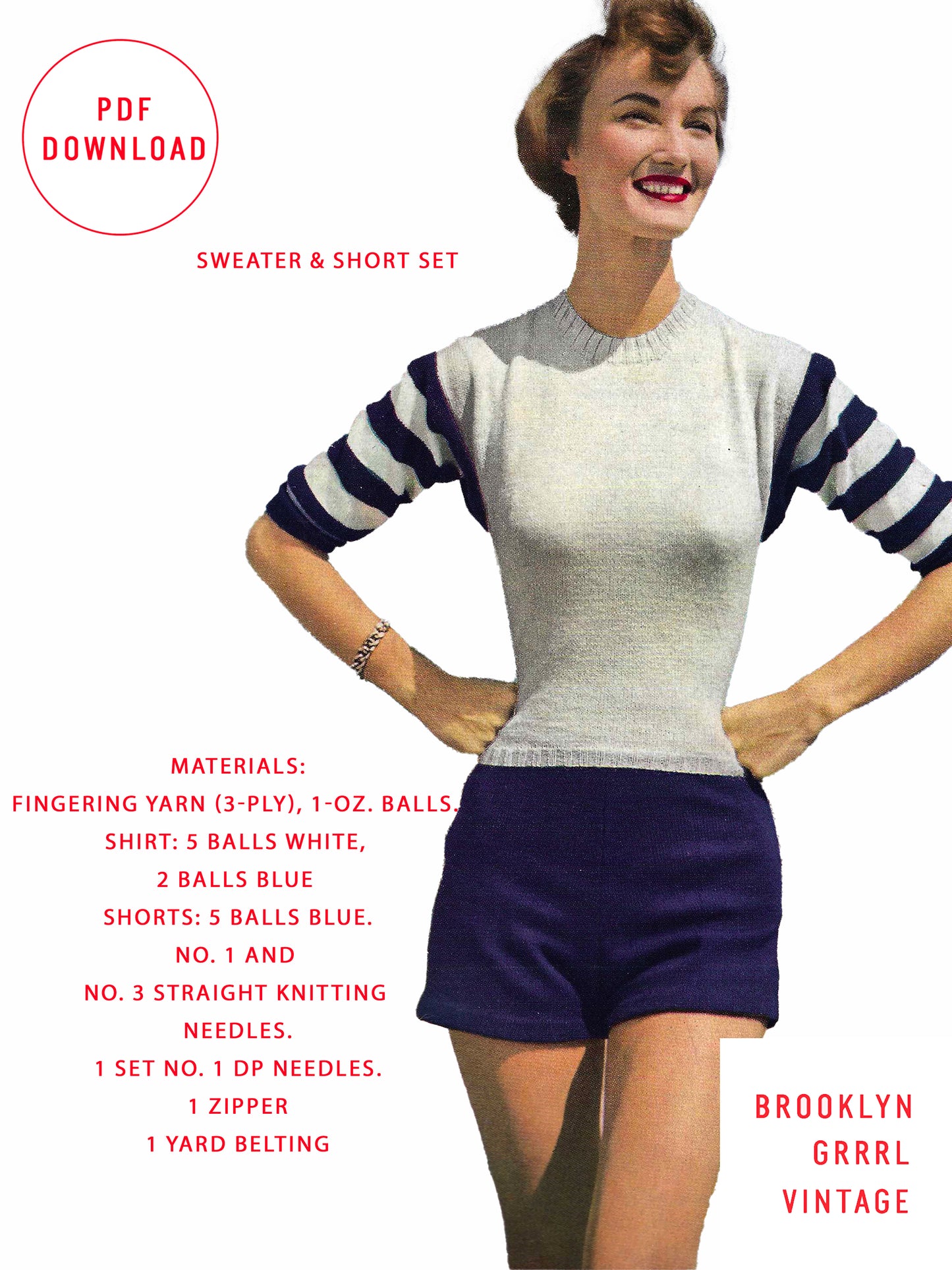 1950s Vogue Sweater and Short Set / Knitting Pattern