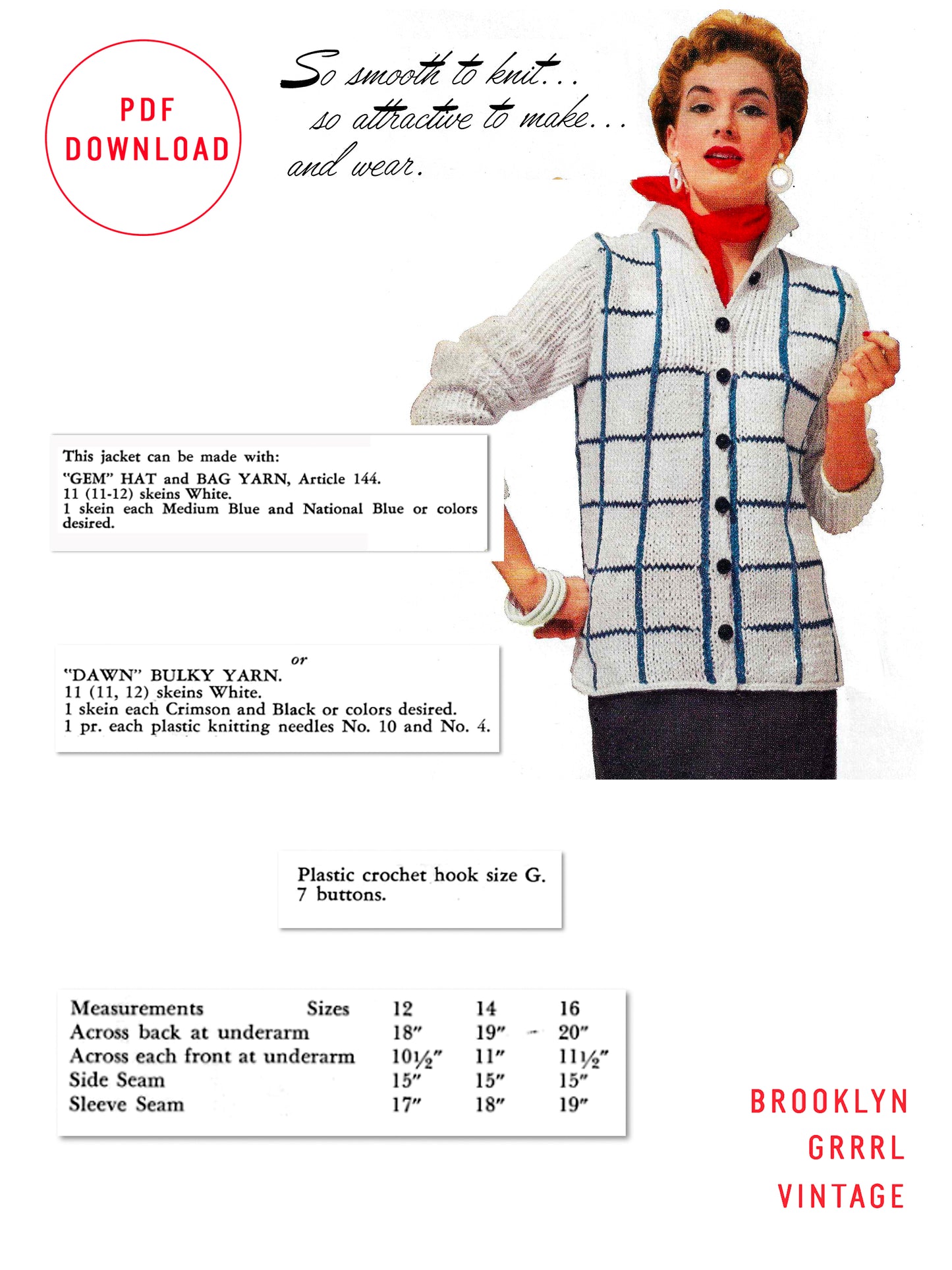 1950s Boxy Bulky Sweater Jacket - Knitting PDF Pattern