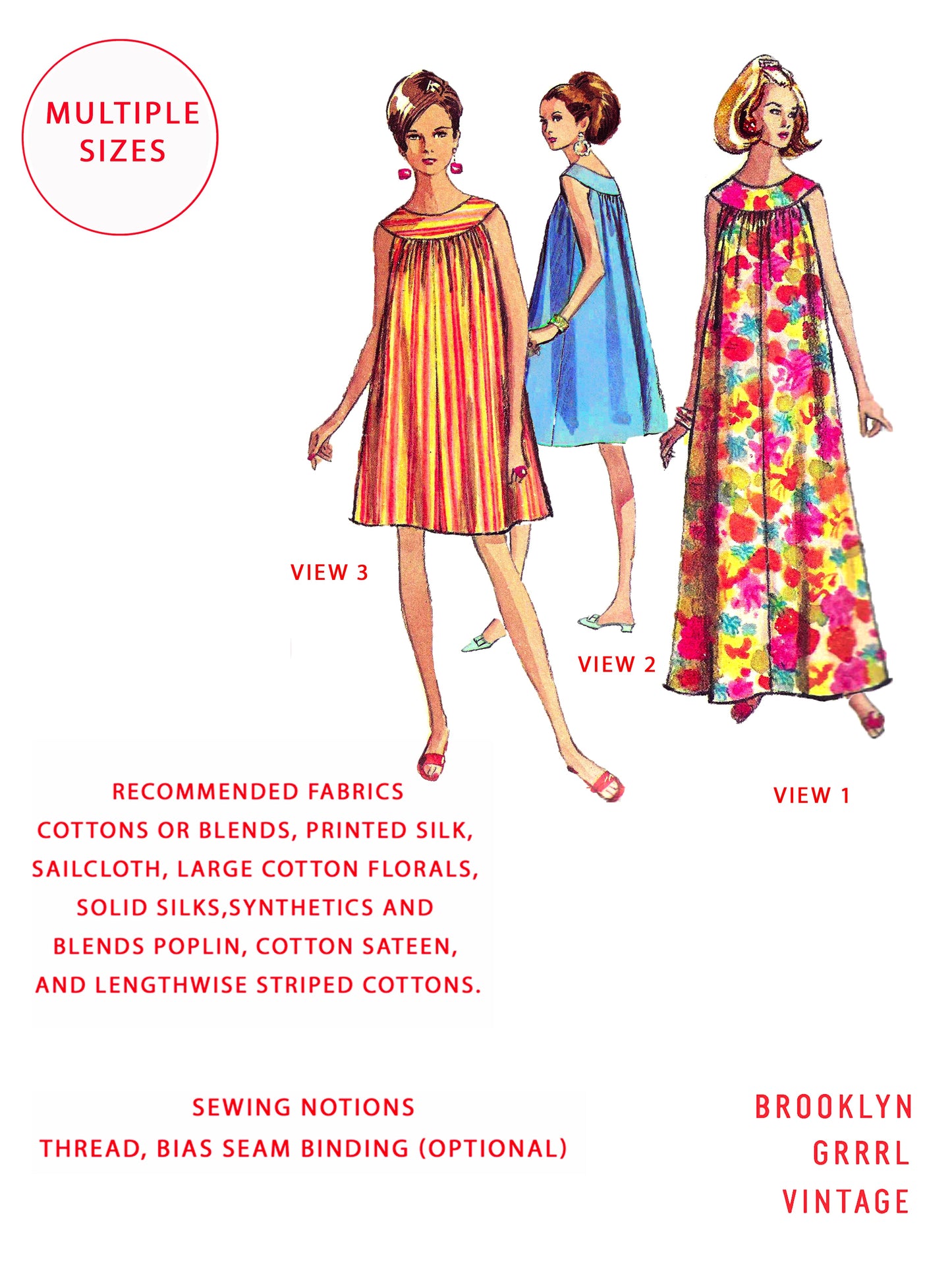 PAPER Pattern - 1960's MuuMuu and Summer Dress / Multiple Sizes