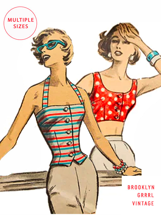 PDF Pattern - 1950's Halter and Crop Top / Multiple Sizes