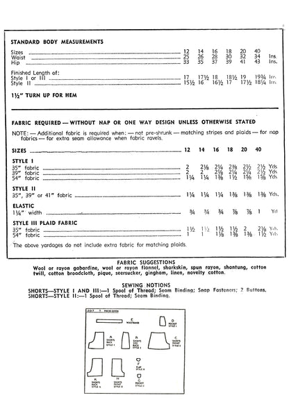 PDF Pattern - 1940s Shorts / Waist 28
