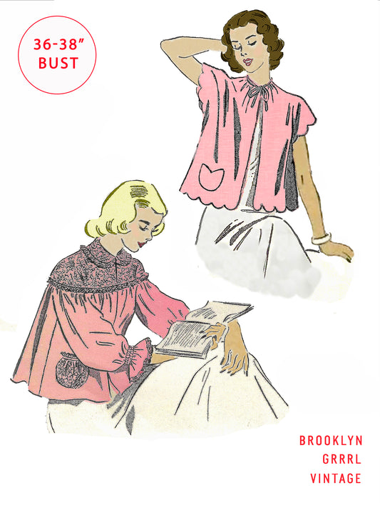 PDF Pattern  1940s Bed Jacket / Bust 36-38