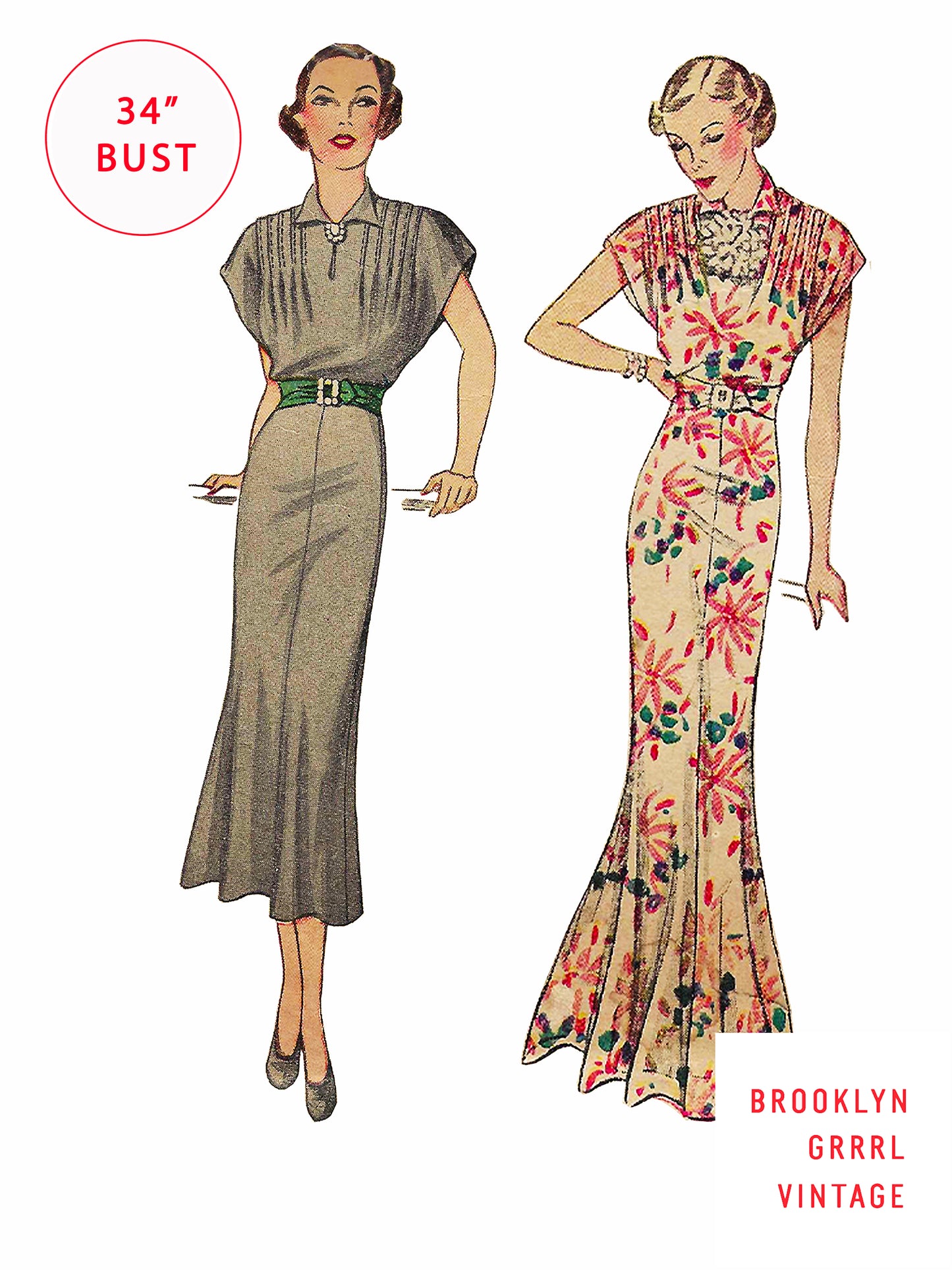 PDF Pattern  1930s Day and Evening Dress / Bust 34