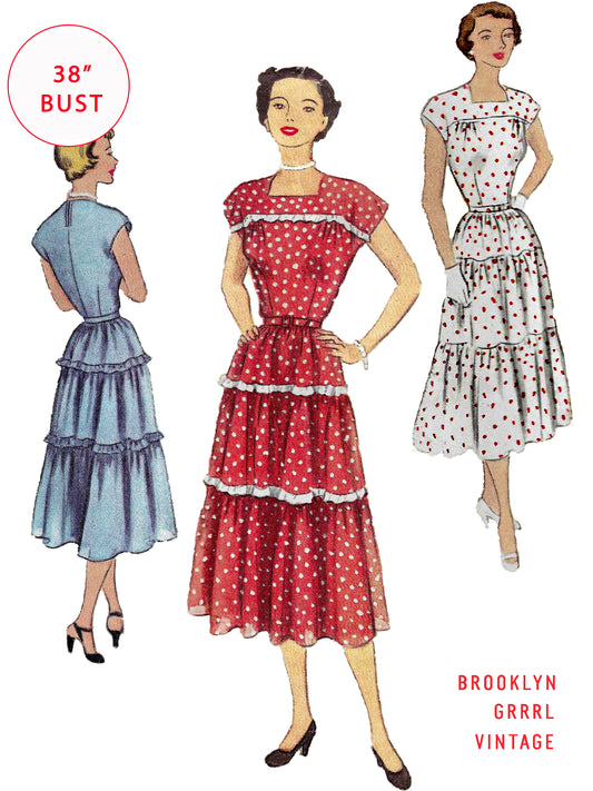 PDF Pattern - 1950s Dress with Tiered Skirt / Bust 38