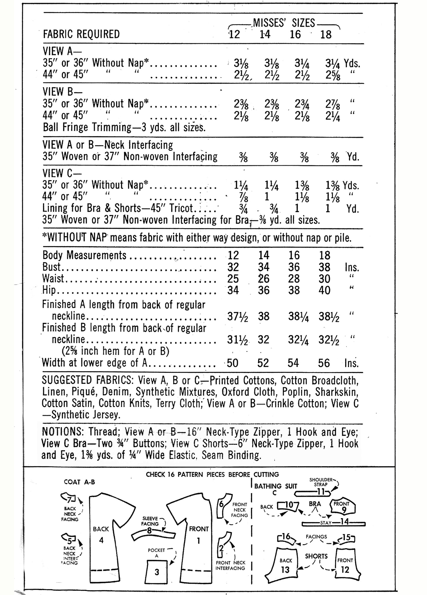 PDF Pattern - 1960s Bathing Suit & Beach Jacket / Bust 36