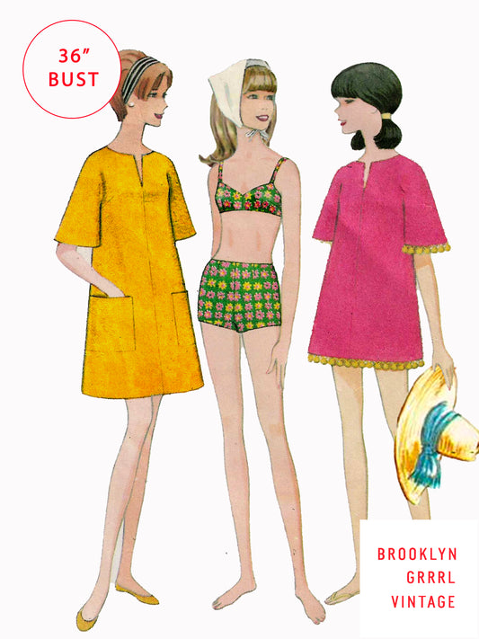 PDF Pattern - 1960s Bathing Suit & Beach Jacket / Bust 36