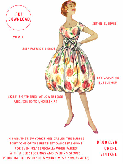 PDF Pattern - 1950s Bubble Party Dress / Bust 38