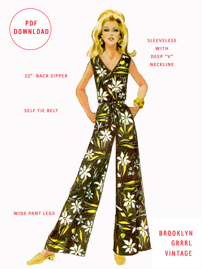 PDF Pattern - 1970s Jumpsuit and Rompers / Bust 38