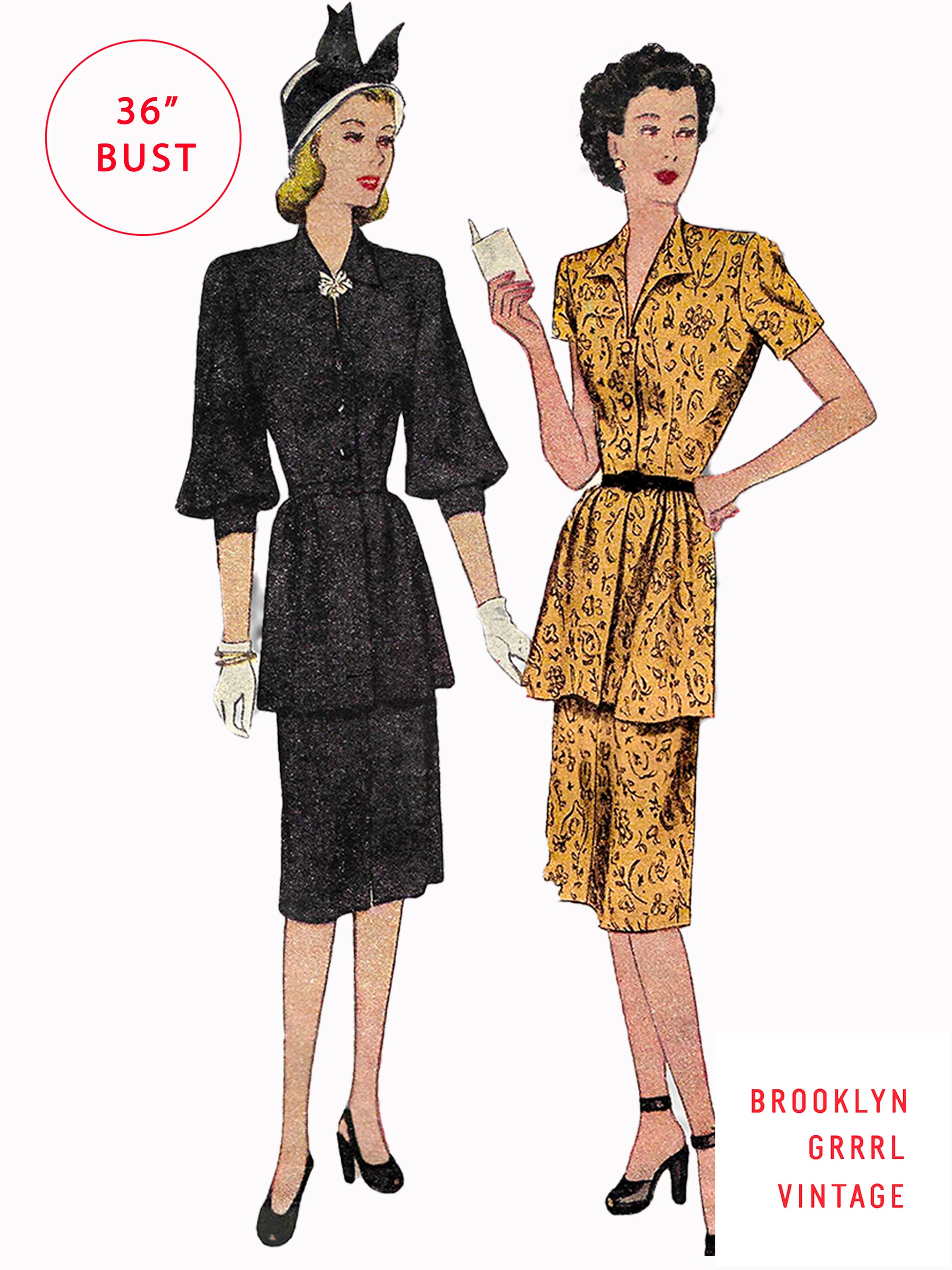 1940's Dress Sewing Pattern with Lantern Sleeves