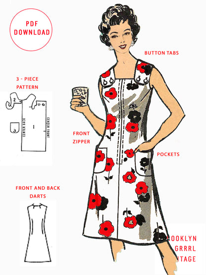 PDF Pattern - 1970s One Piece Sun Dress with Pockets / Bust 36