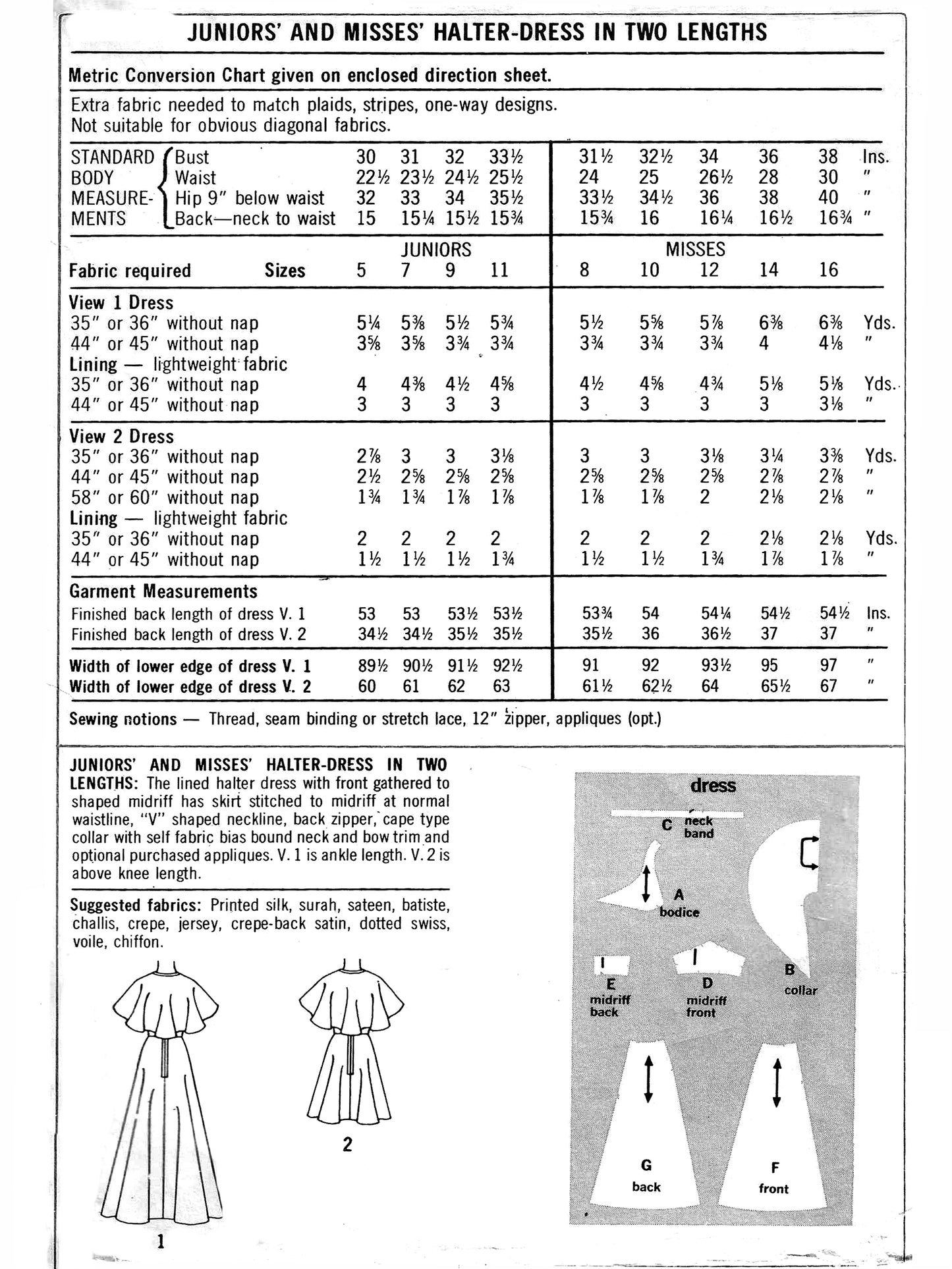 PDF Pattern - 1970s Halter Dress in Two Lengths / Multiple Sizes