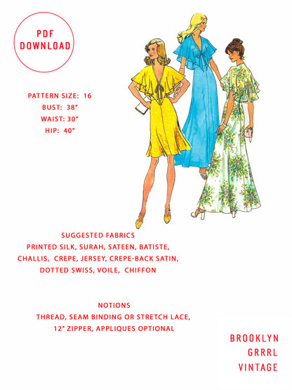 PDF Pattern - 1970s Halter Dress in Two Lengths / Bust 38