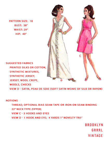 PDF Pattern - 1960s Dress in Two Lengths  / Bust 38