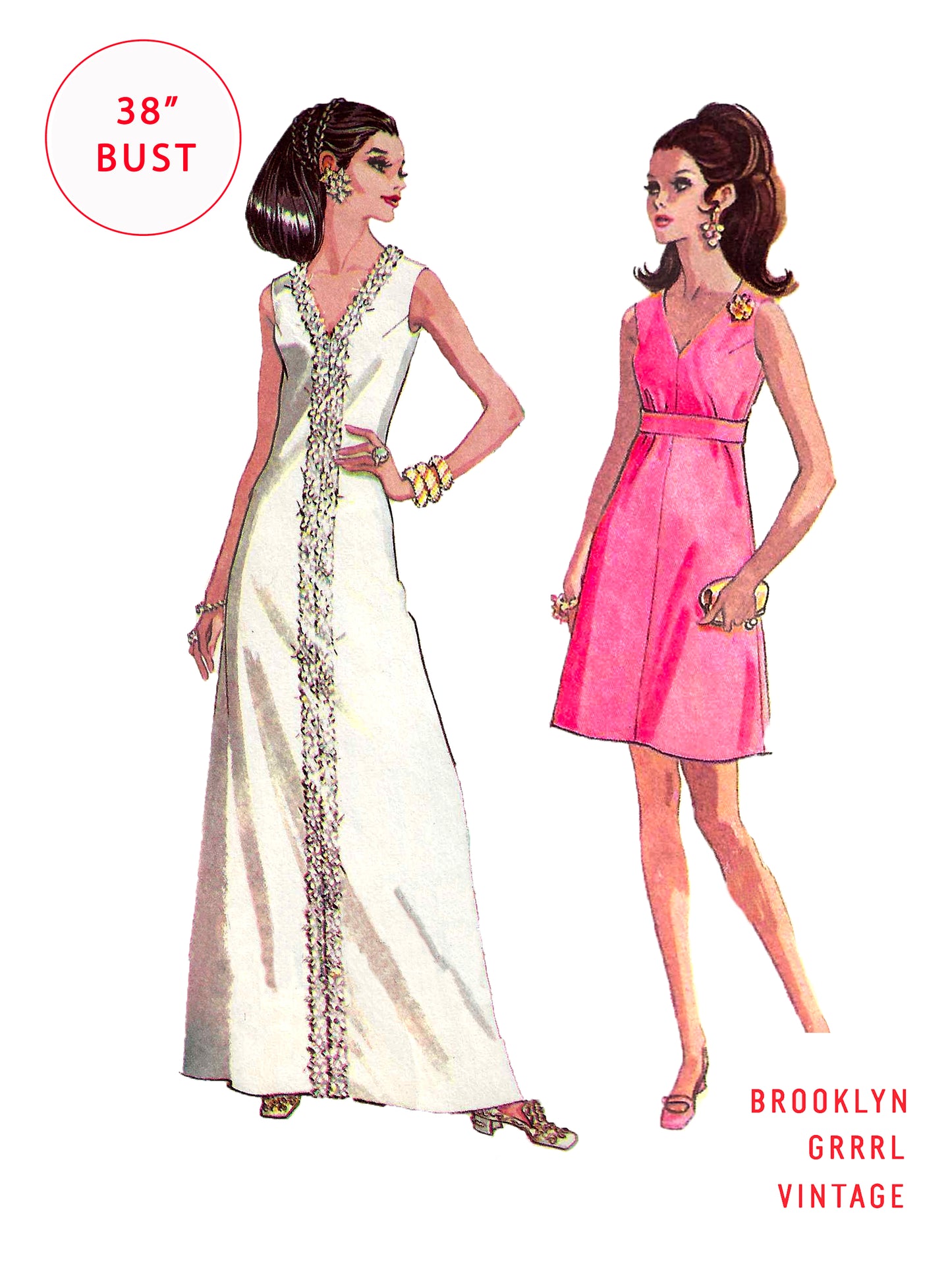 Paper Pattern - 1960s Dress in Two Lengths  / Bust 38