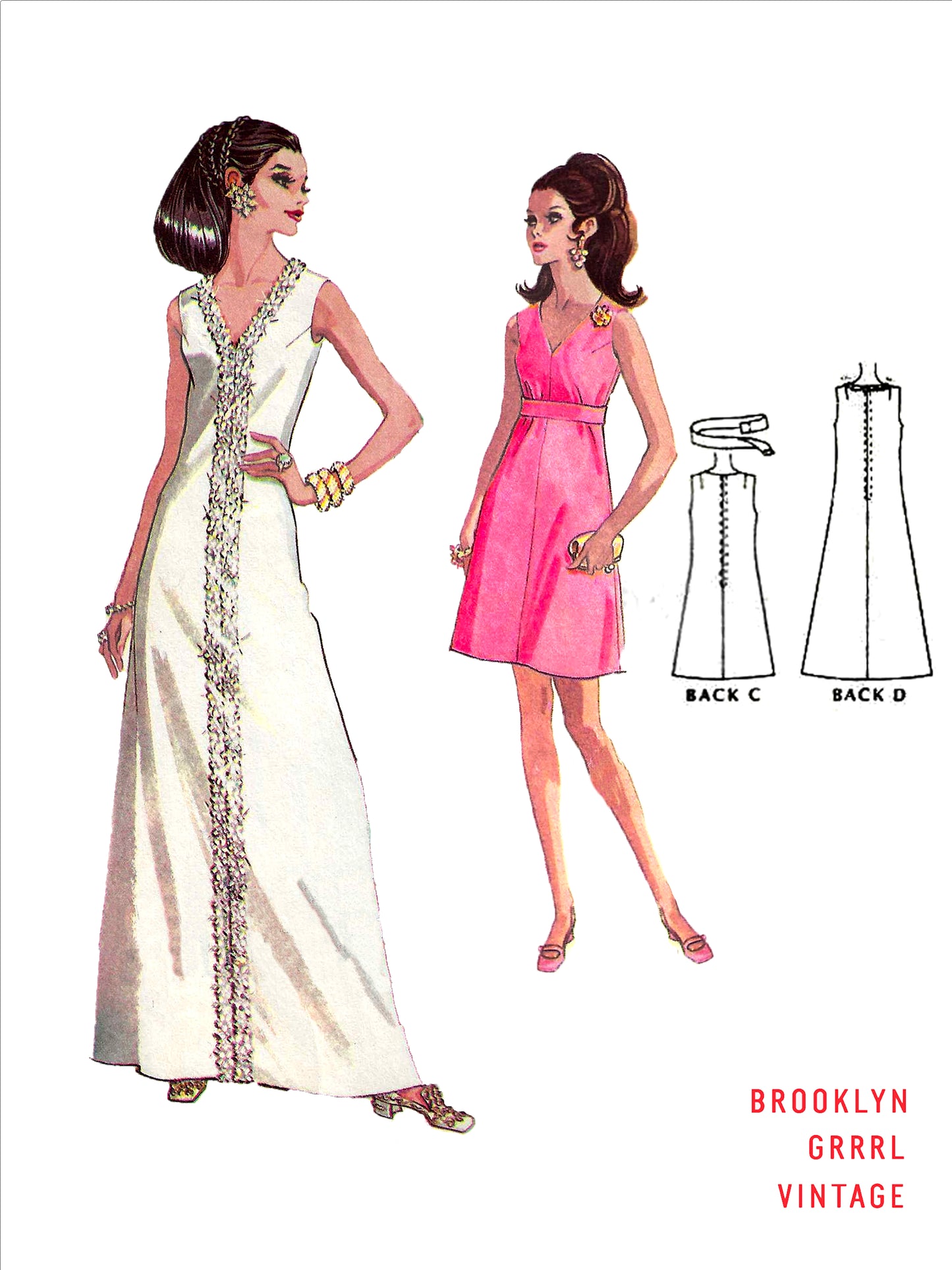 PDF Pattern - 1960s Dress in Two Lengths  / Bust 38