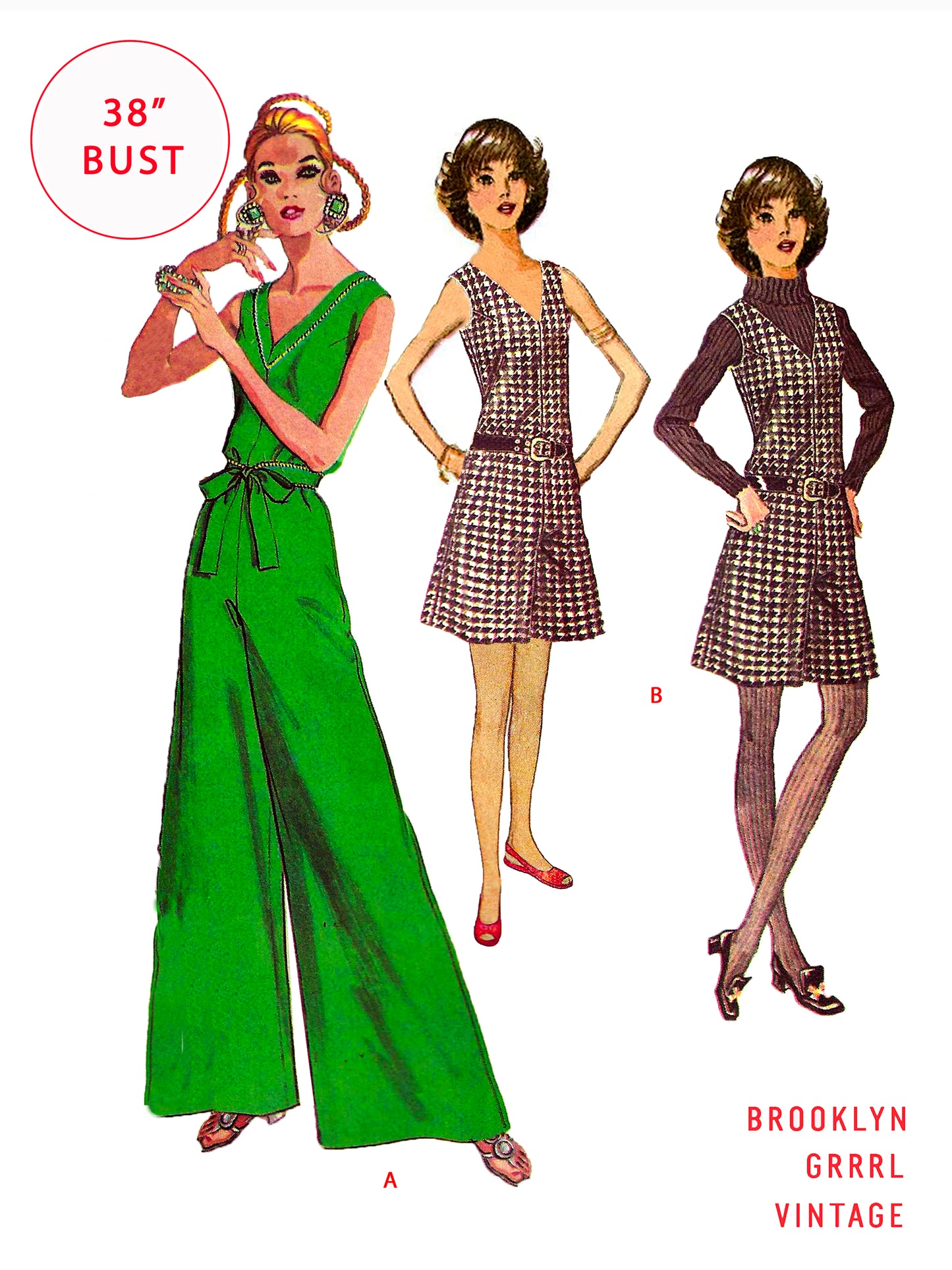 PDF Pattern - 1960s Pant Dress / Jumpsuit in Two Lengths  / Bust 38