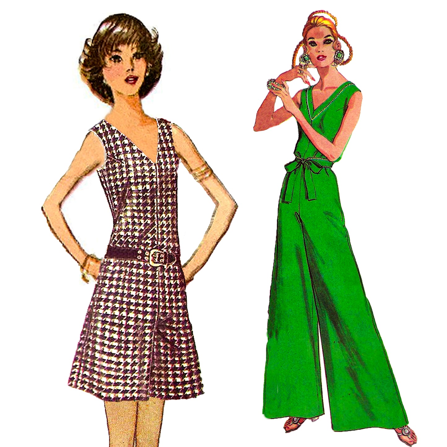 Paper Pattern - 1960s Pant Dress / Jumpsuit in Two Lengths  / Bust 38