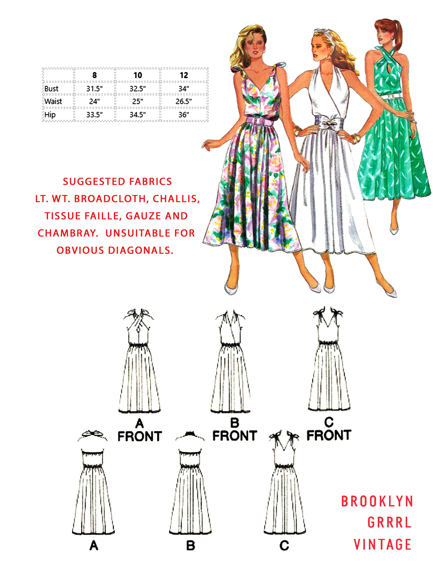 Paper Pattern - 1970s Dress in Three Styles / Multiple Sizes