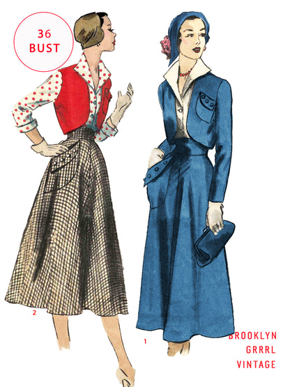 PDF Pattern - 1950s Bolero Skirt Ensemble  / Bust 36