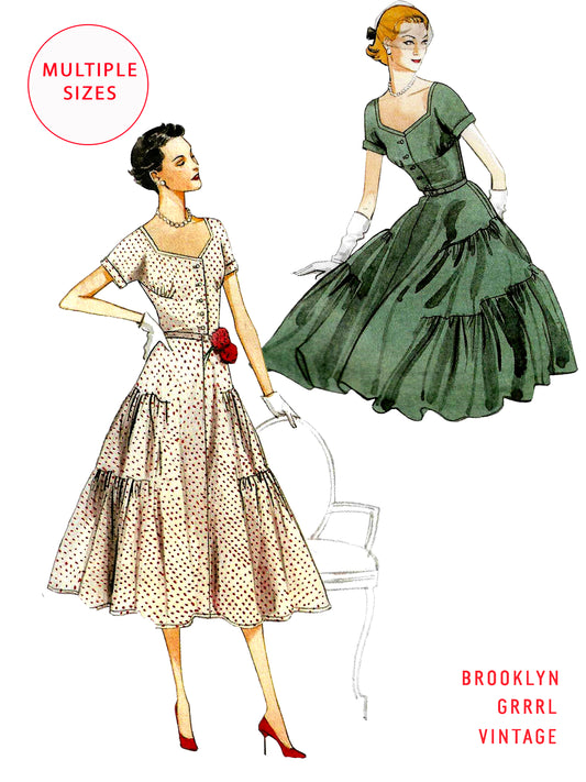 PDF Pattern - 1950s Dress with Gathered Skirt  / Multiple Sizes