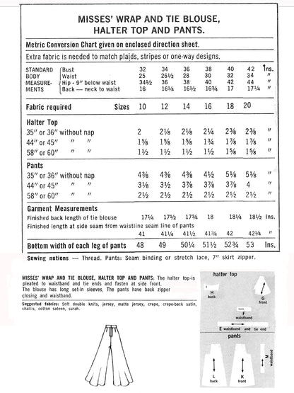 PDF Pattern - 1970s Halter and Palazzo Slacks / Multiple Sizes