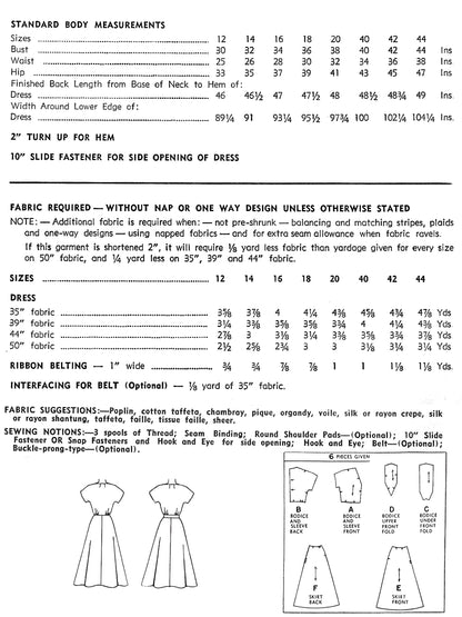 PDF Pattern - 1950s Kimono Sleeve Dress  / Bust 40