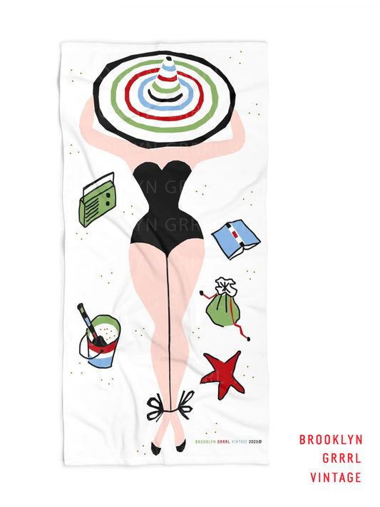 1950s Vintage Inspired Beach Towel / Retro Lounging Lady Beach Towel for Pool or Beach by Brooklyn Grrrl Vintage