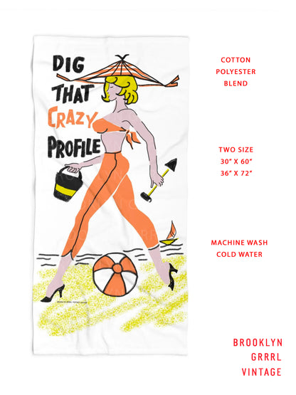 1950s Vintage Style Beach Towel /Dig That Crazy Profile/ Retro Inspired Towel for Summer or Pool Design by Brooklyn Grrrl Vintage