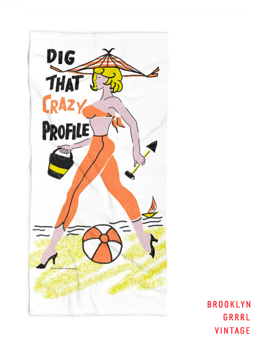 1950s Vintage Style Beach Towel /Dig That Crazy Profile/ Retro Inspired Towel for Summer or Pool Design by Brooklyn Grrrl Vintage