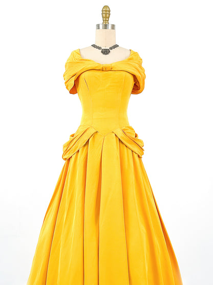 1930s 'Tale as Old as Time' Daffodil Satin Ballgown / Waist 24