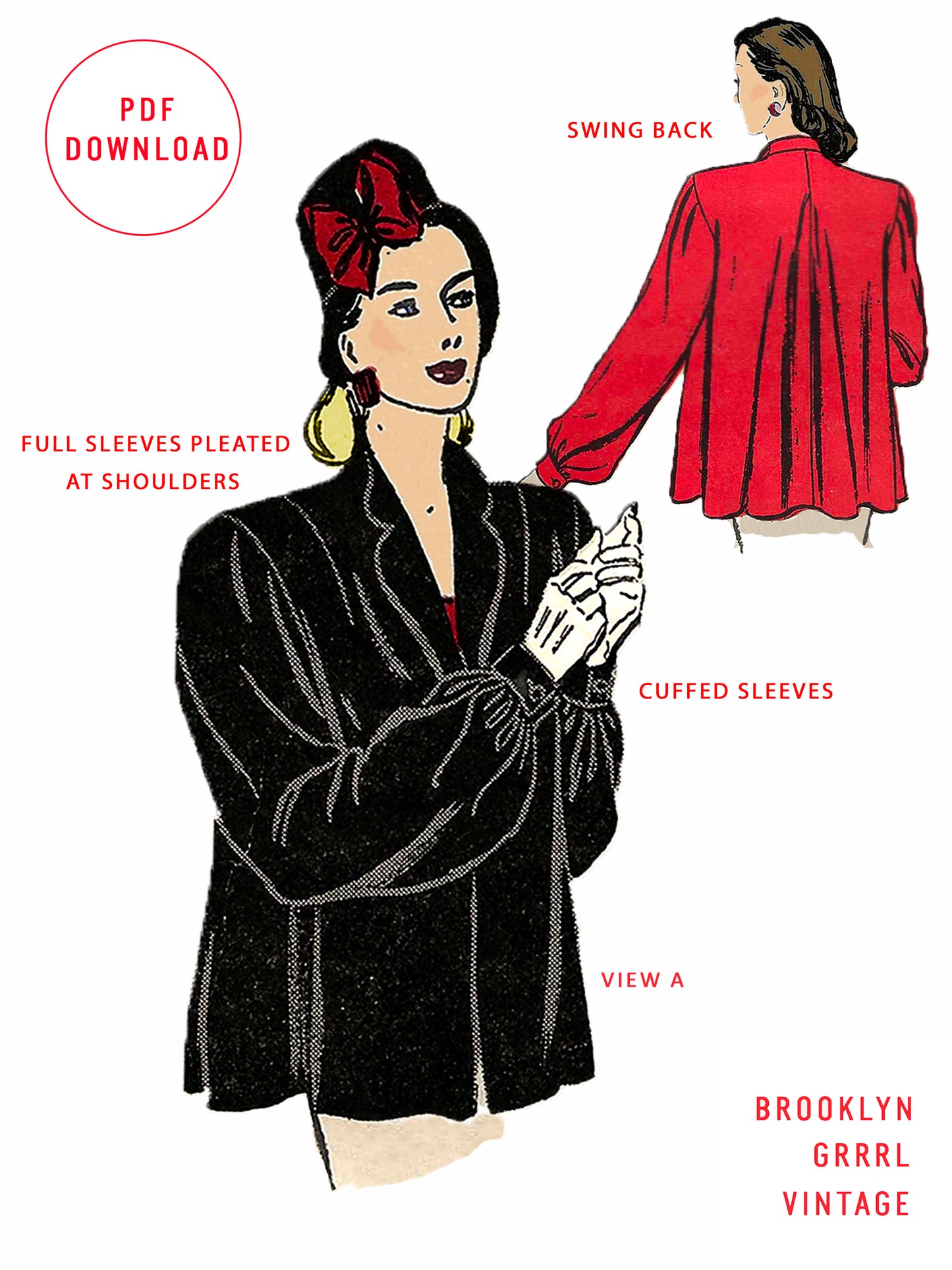 PDF Pattern - 1940s Swing Jacket / Bust 38