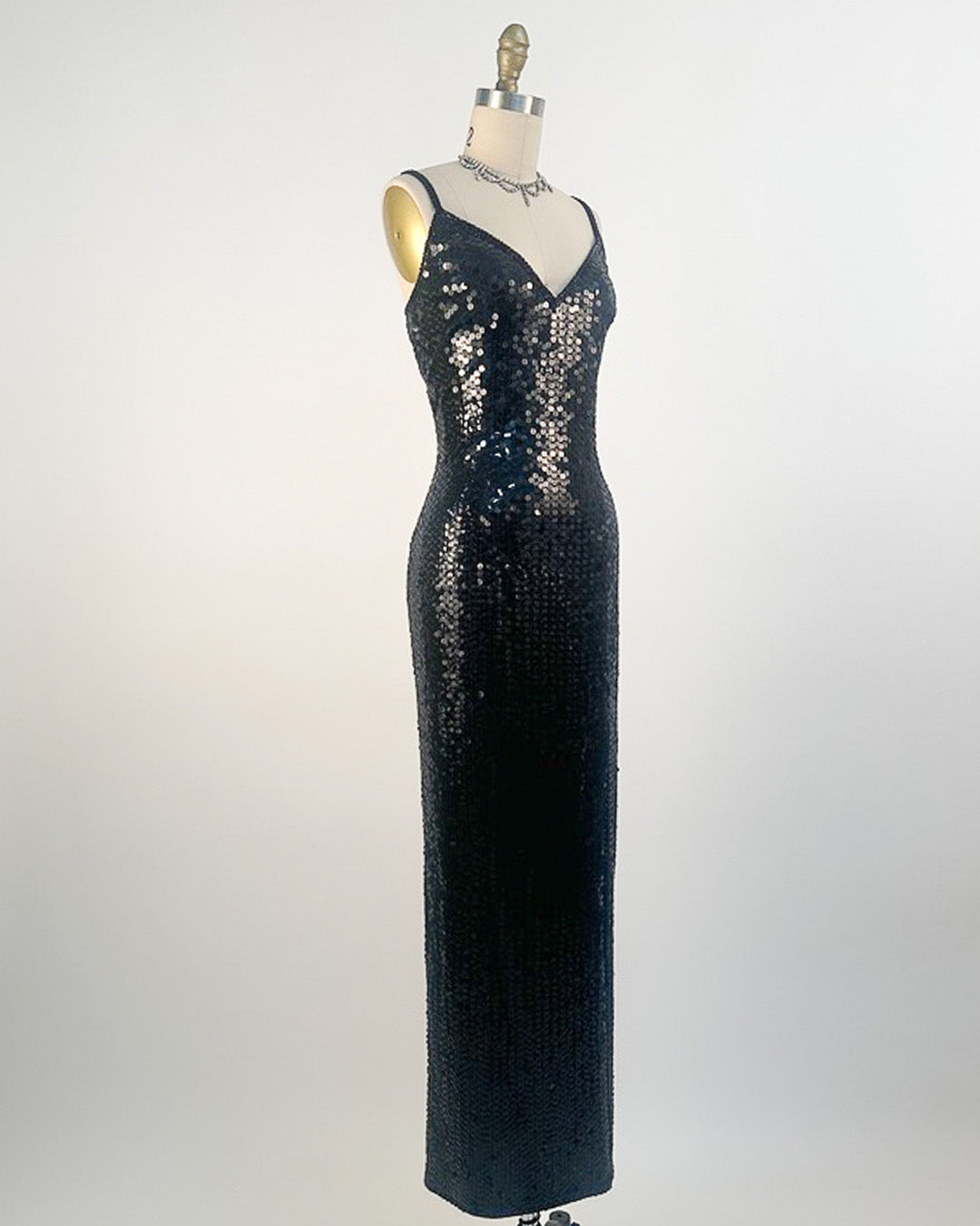 1980s Black Sequin Evening Gown