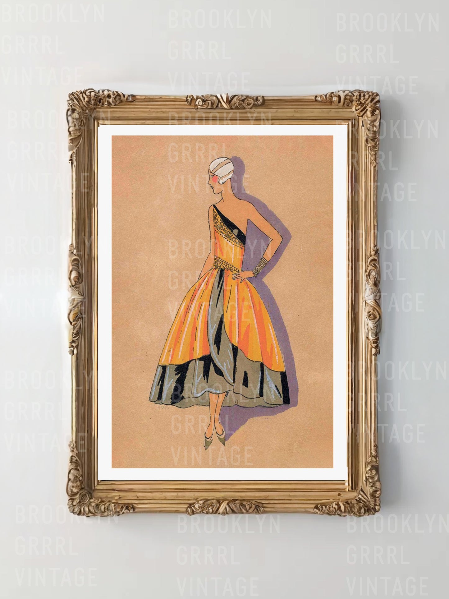 Vintage 1920s Fashion Illustration Satin Poster Print - Elegant Taffeta Dress