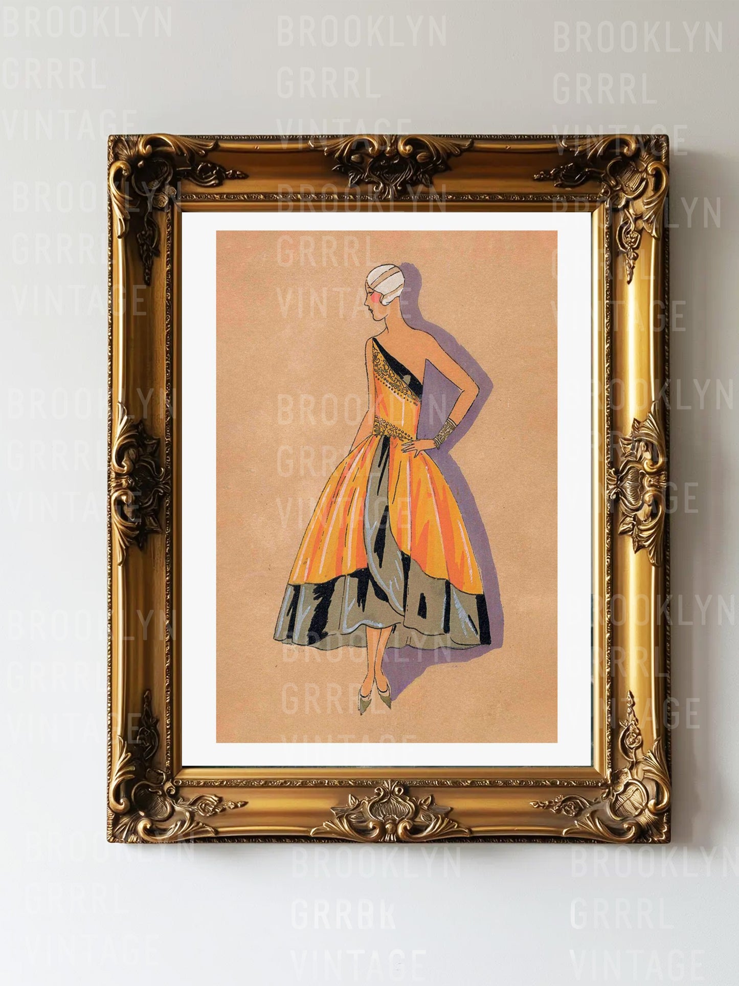 Vintage 1920s Fashion Illustration Satin Poster Print - Elegant Taffeta Dress