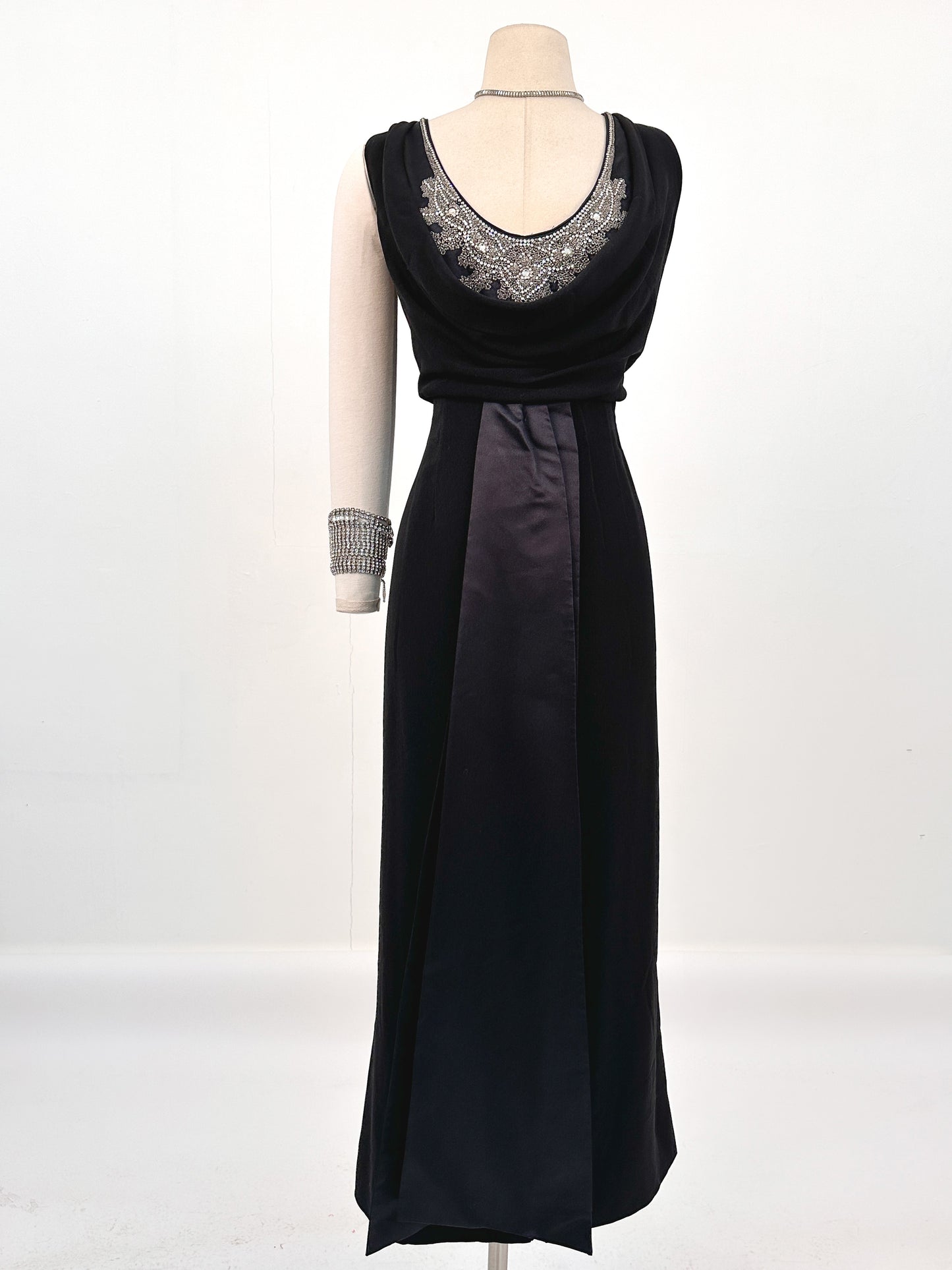 1960s Daring Gown with Rhinestone Drop Neckline / Waist 40