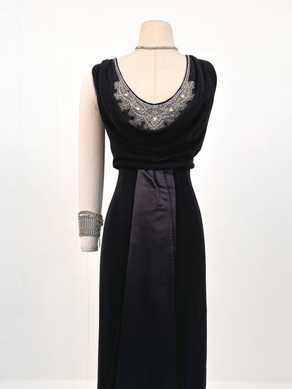 1960s Daring Gown with Rhinestone Drop Neckline / Waist 40