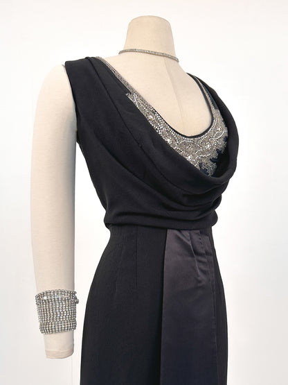 1960s Daring Gown with Rhinestone Drop Neckline / Waist 40