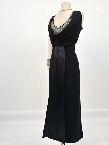 1960s Daring Gown with Rhinestone Drop Neckline / Waist 40