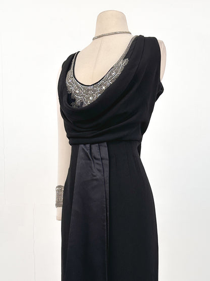 1960s Daring Gown with Rhinestone Drop Neckline / Waist 40