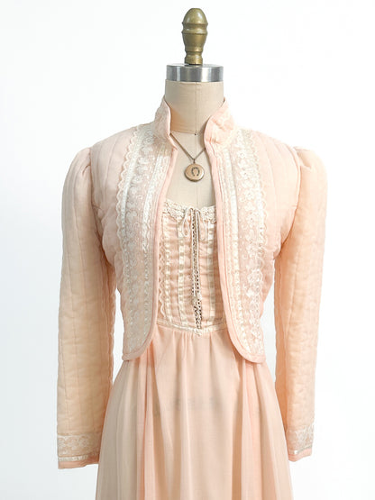 1970s Peachy Gunne Sax Dress with Jacket / Small