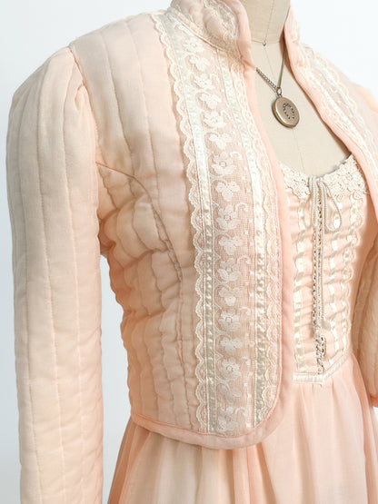 1970s Peachy Gunne Sax Dress with Jacket / Small