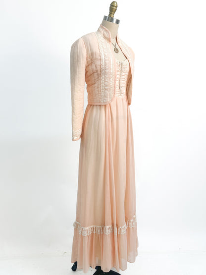 1970s Peachy Gunne Sax Dress with Jacket / Small