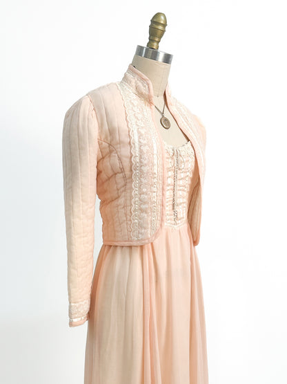 1970s Peachy Gunne Sax Dress with Jacket / Small