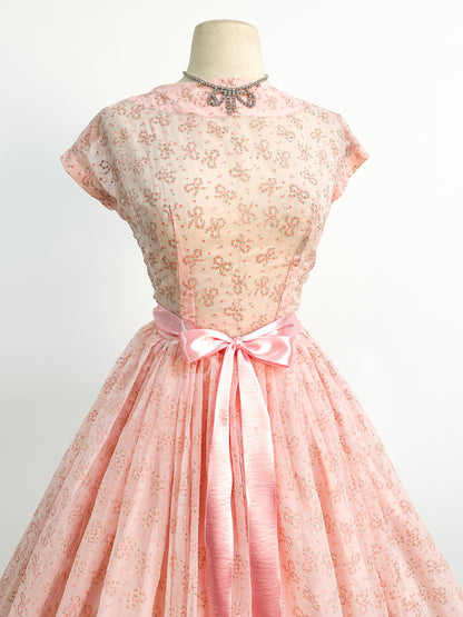 1950s Pretty in Peach Party Dress / Small