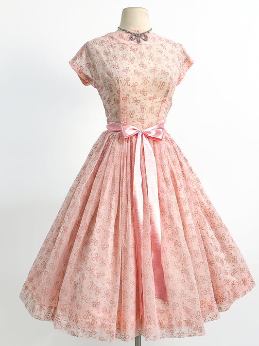 1950s Pretty in Peach Party Dress / Small