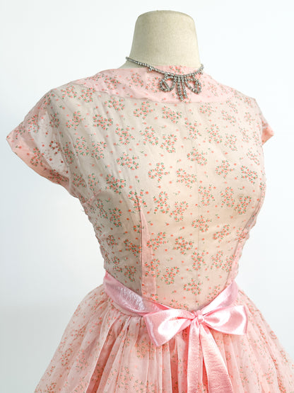 1950s Pretty in Peach Party Dress / Small
