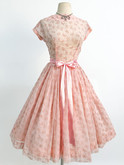 1950s Pretty in Peach Party Dress / Small