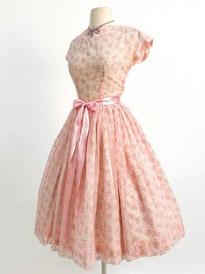 1950s Pretty in Peach Party Dress / Small