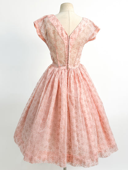 1950s Pretty in Peach Party Dress / Small