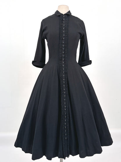 1950s Black Knit Winter Dress by Suzy Perette / Waist 28